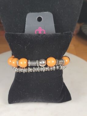 Stacked Brown Bead and Silver Stretch Bracelet Set